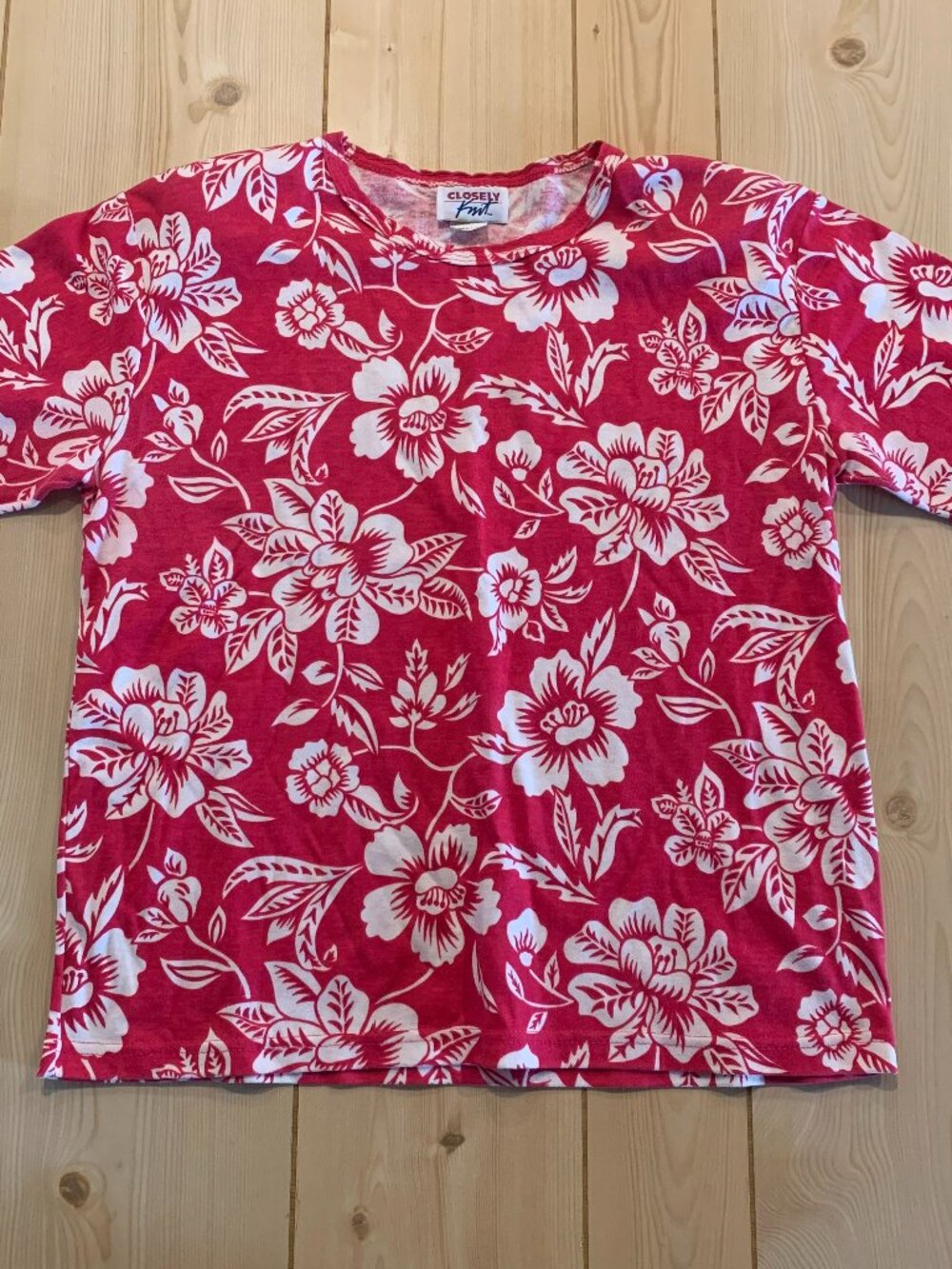 Vintage 90s Closely Knit Tropical Floral Shoulder Pads Retro T-Shirt Women's M
